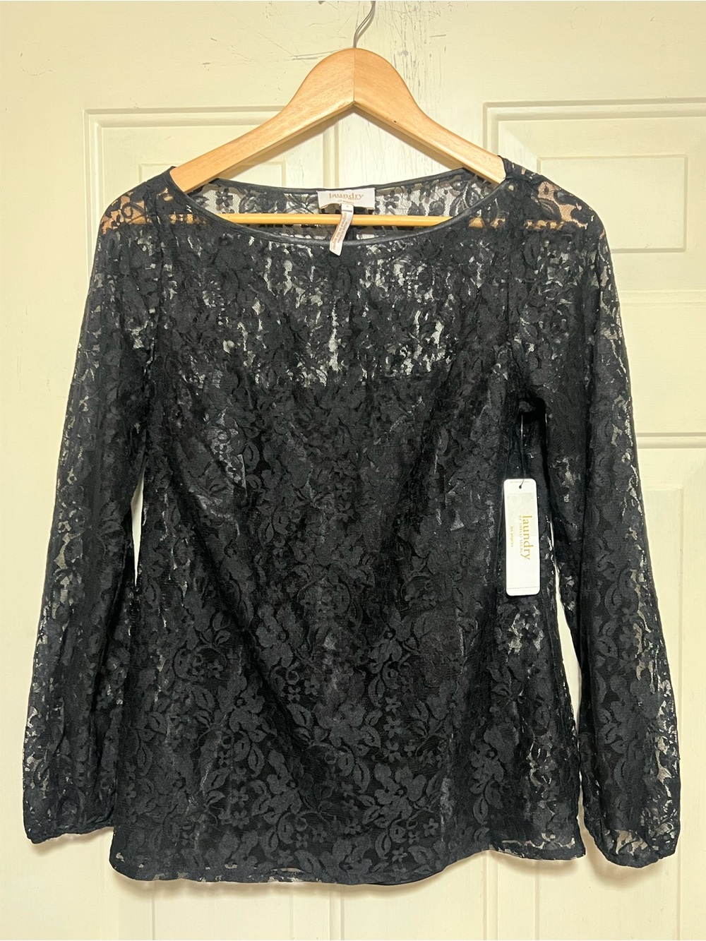 NWT Laundry by Shelli Segal Black Lace Long Sleeve Blouse Size 6 $135 MSRP
